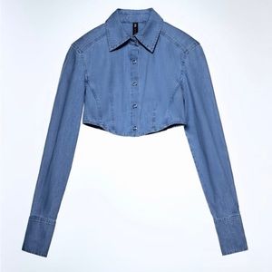 Zara Denim shoulder padded crop top Size SMALL